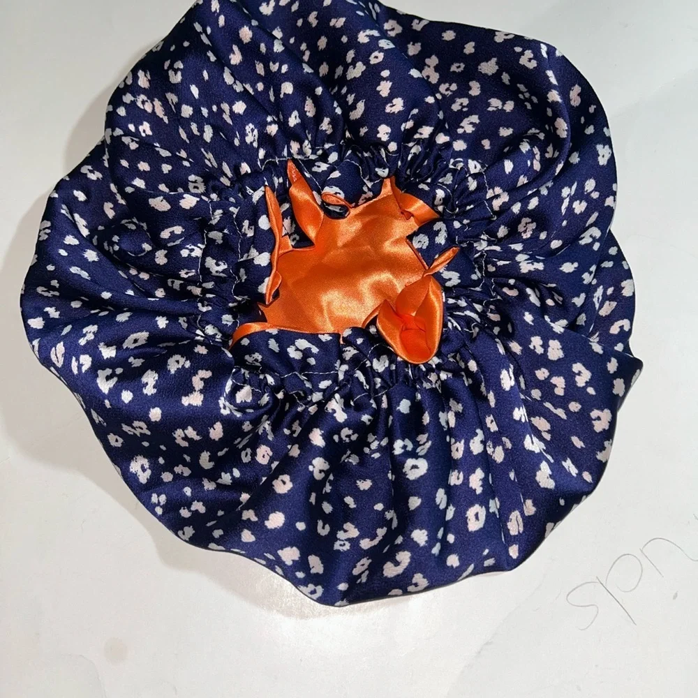 Orange Satin lined Hair Bonnet with Floral exterior - Picture 2 of 3